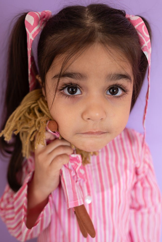 Sleepover Party Unisex Cotton Set with Striped Kurta and Moon Chase Shorts in Pink - CiceroniCo - ord SetLove The World Today