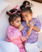 Sleepover Party Unisex Cotton Set with Striped Kurta and Moon Chase Shorts in Pink - CiceroniCo - ord SetLove The World Today