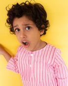 Sleepover Party Unisex Cotton Set with Striped Kurta and Moon Chase Shorts in Pink - CiceroniCo - ord SetLove The World Today