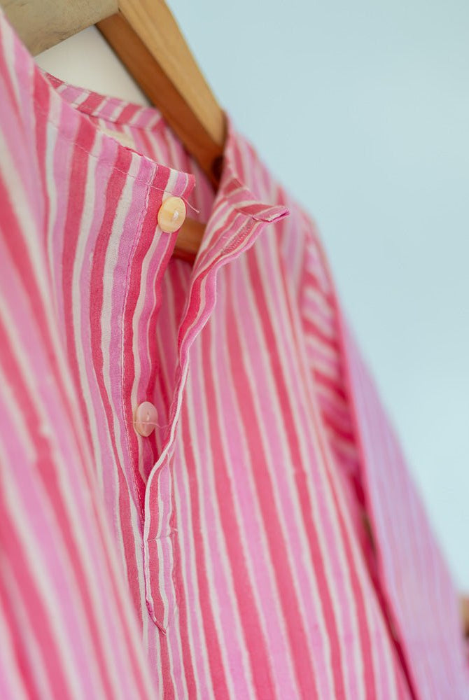 Sleepover Party Unisex Cotton Set with Striped Kurta and Moon Chase Shorts in Pink - CiceroniCo - ord SetLove The World Today