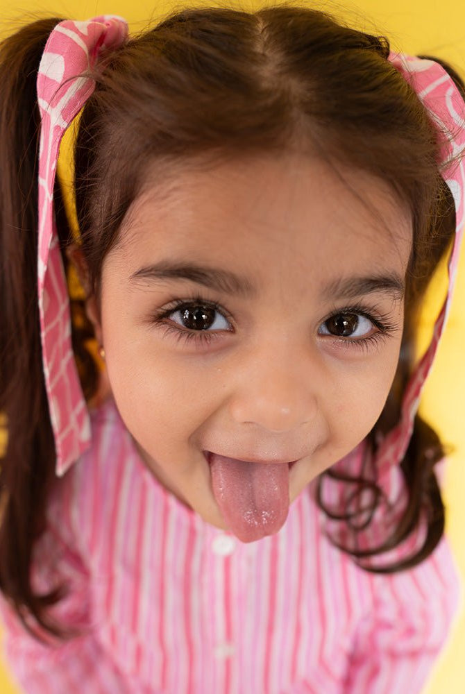 Sleepover Party Unisex Cotton Set with Striped Kurta and Moon Chase Shorts in Pink - CiceroniCo - ord SetLove The World Today