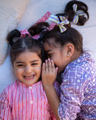 Sleepover Party Unisex Cotton Set with Striped Kurta and Moon Chase Shorts in Pink - CiceroniCo - ord SetLove The World Today