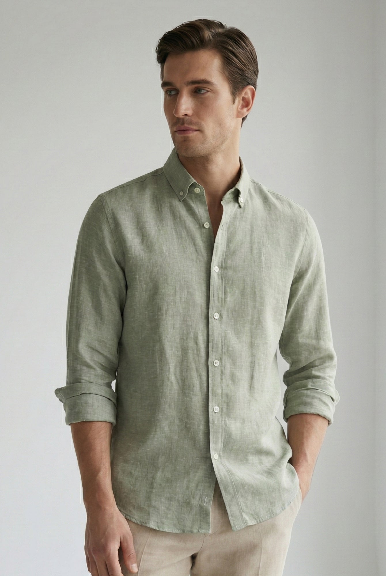 Soft Sage 100% Pure Linen Button Down - CiceroniMen Shirtsbhrāta