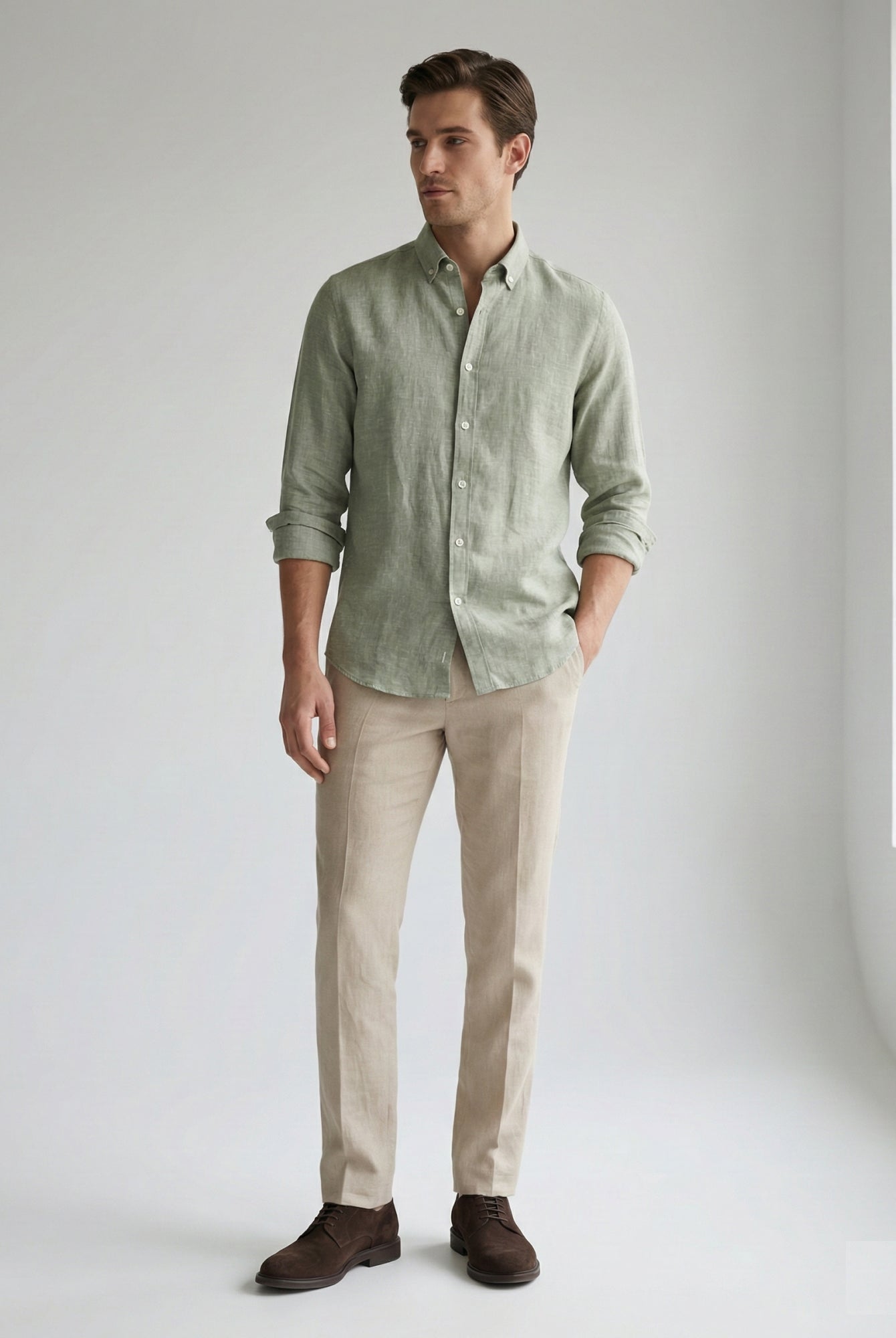 Soft Sage 100% Pure Linen Button Down - CiceroniMen Shirtsbhrāta