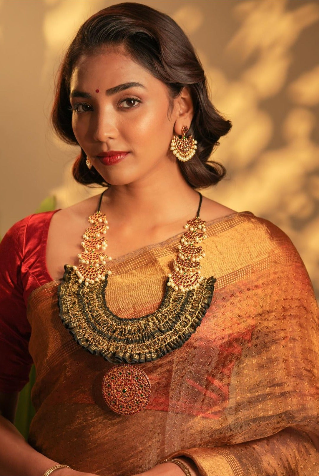 Statement Brocade Temple Neckpiece with Pearls - CiceroniNecklaceAarika