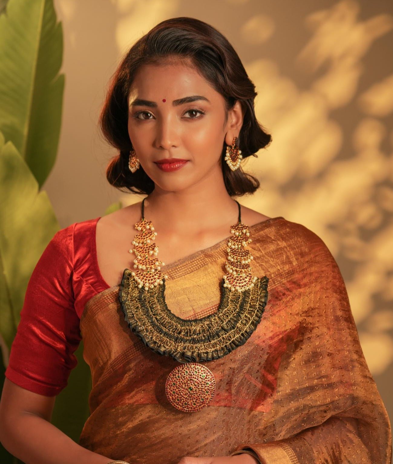 Statement Brocade Temple Neckpiece with Pearls - CiceroniNecklaceAarika