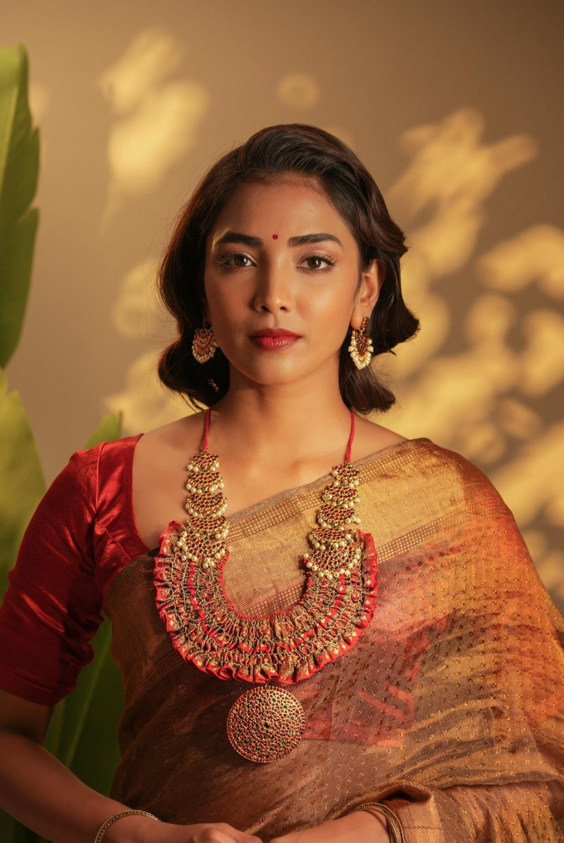 Statement Brocade Temple Neckpiece with Pearls - CiceroniNecklaceAarika