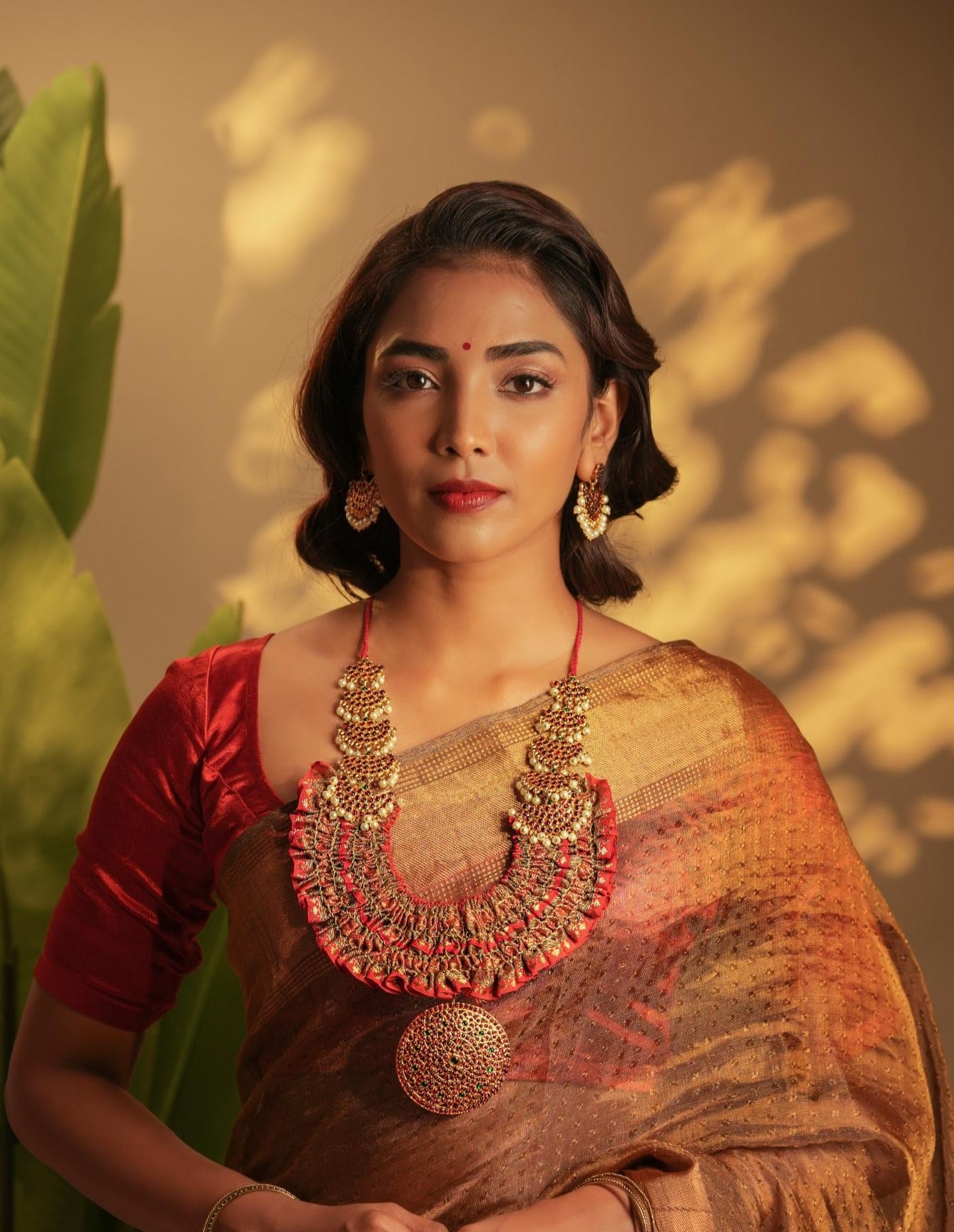 Statement Brocade Temple Neckpiece with Pearls - CiceroniNecklaceAarika
