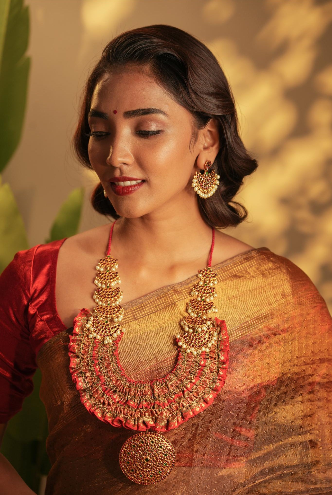 Statement Brocade Temple Neckpiece with Pearls - CiceroniNecklaceAarika