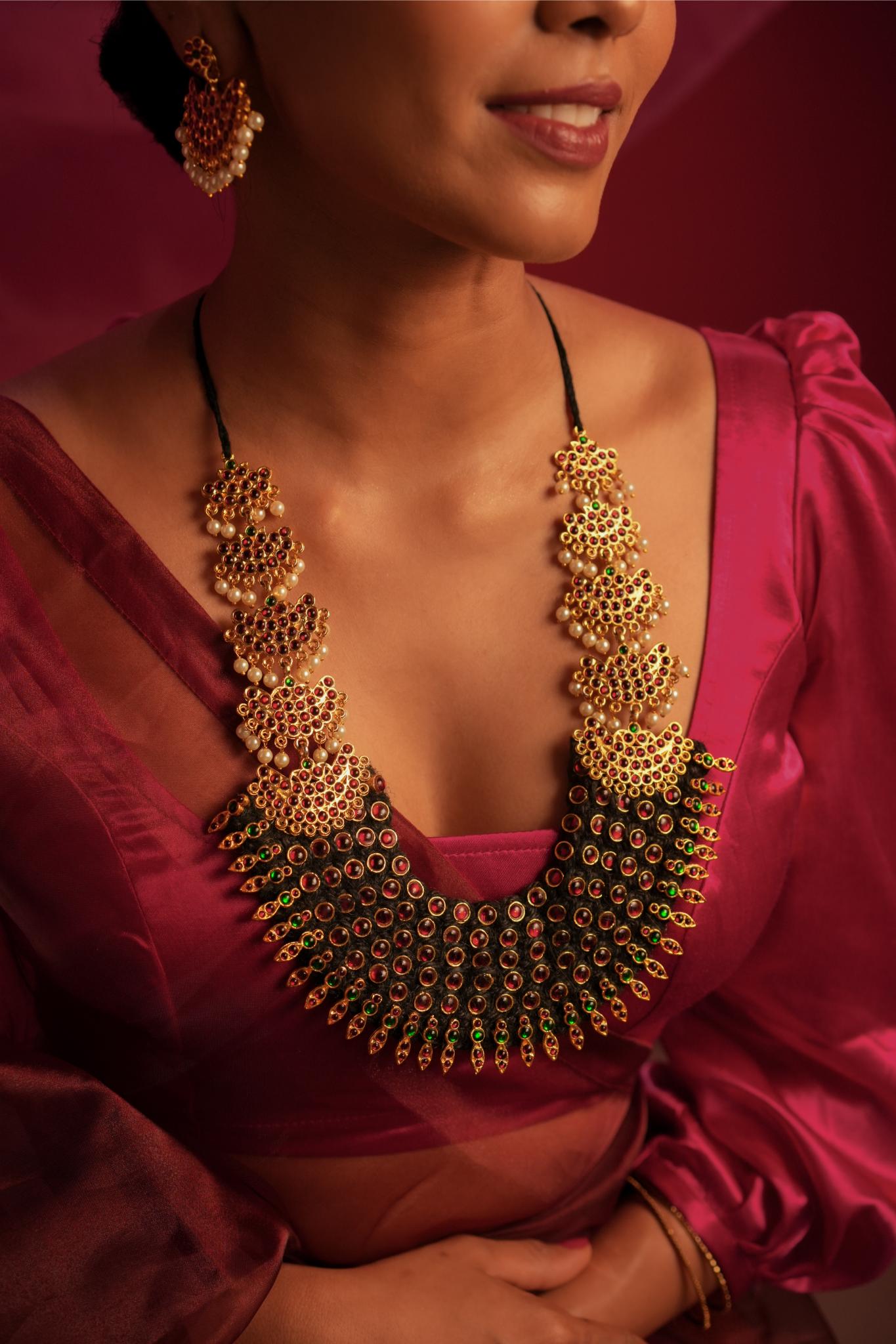 Statement Temple Necklace with Red Temple Beads - CiceroniNecklaceAarika