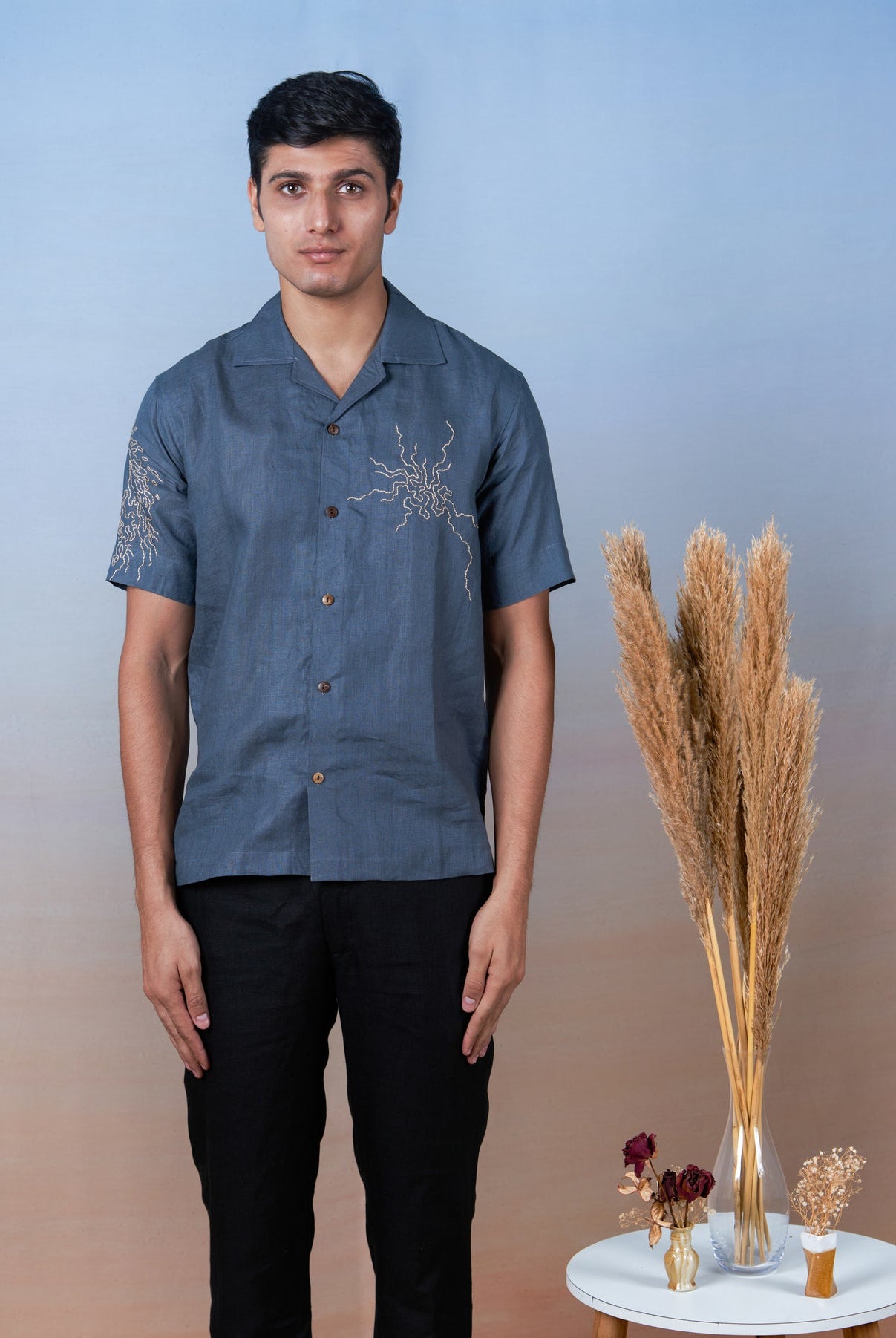 Stormy Skies - Hand Embroidered Unisex Linen Shirt - CiceroniShirtsCultura Studio