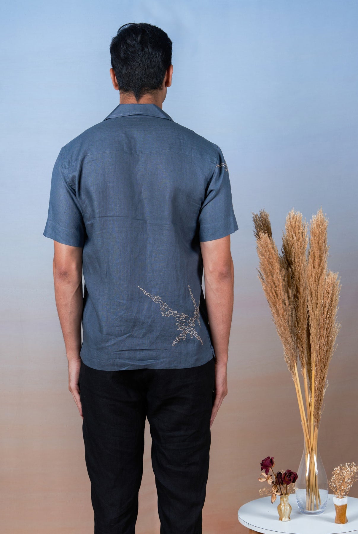 Stormy Skies - Hand Embroidered Unisex Linen Shirt - CiceroniShirtsCultura Studio