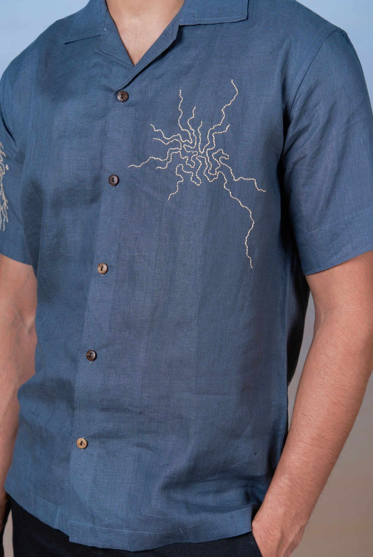 Stormy Skies - Hand Embroidered Unisex Linen Shirt - CiceroniShirtsCultura Studio
