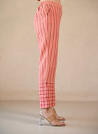 Straight Cut Pant - Peach Stripe Checks - CiceroniPantsRang by Rajvi