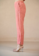 Straight Cut Pant - Peach Stripe Checks - CiceroniPantsRang by Rajvi