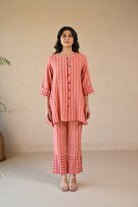 Straight Cut Pant - Peach Stripe Checks - CiceroniPantsRang by Rajvi