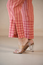 Straight Cut Pant - Peach Stripe Checks - CiceroniPantsRang by Rajvi