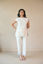 Straight Cut Pant with Fabric Detailing at Hem - Natural White - CiceroniPantsRang by Rajvi