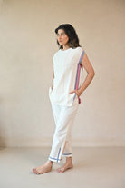 Straight Cut Pant with Fabric Detailing at Hem - Natural White - CiceroniPantsRang by Rajvi