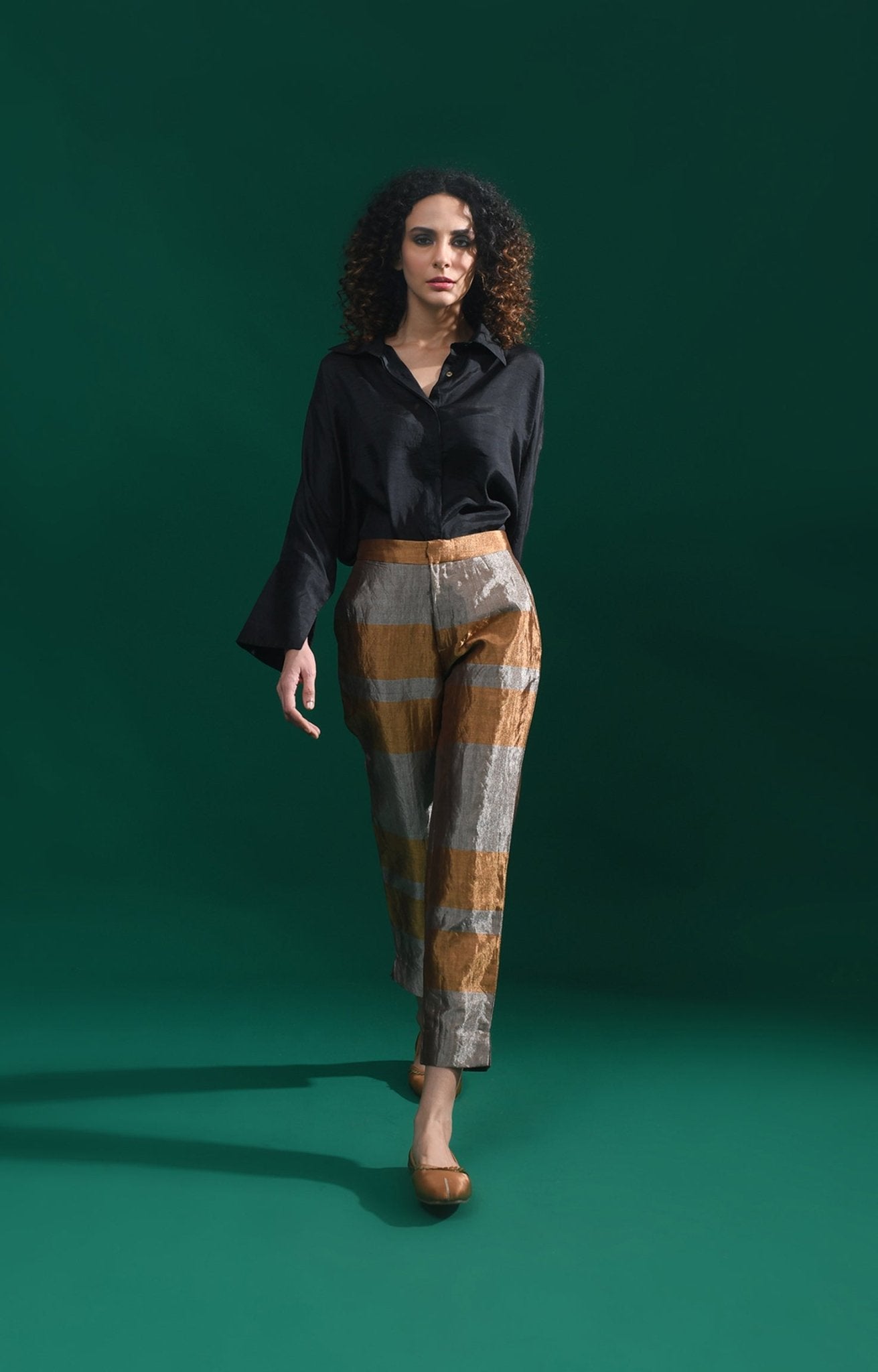 Straight Cut Tissue Trouser - Gold & Grey - CiceroniPantsHiranya