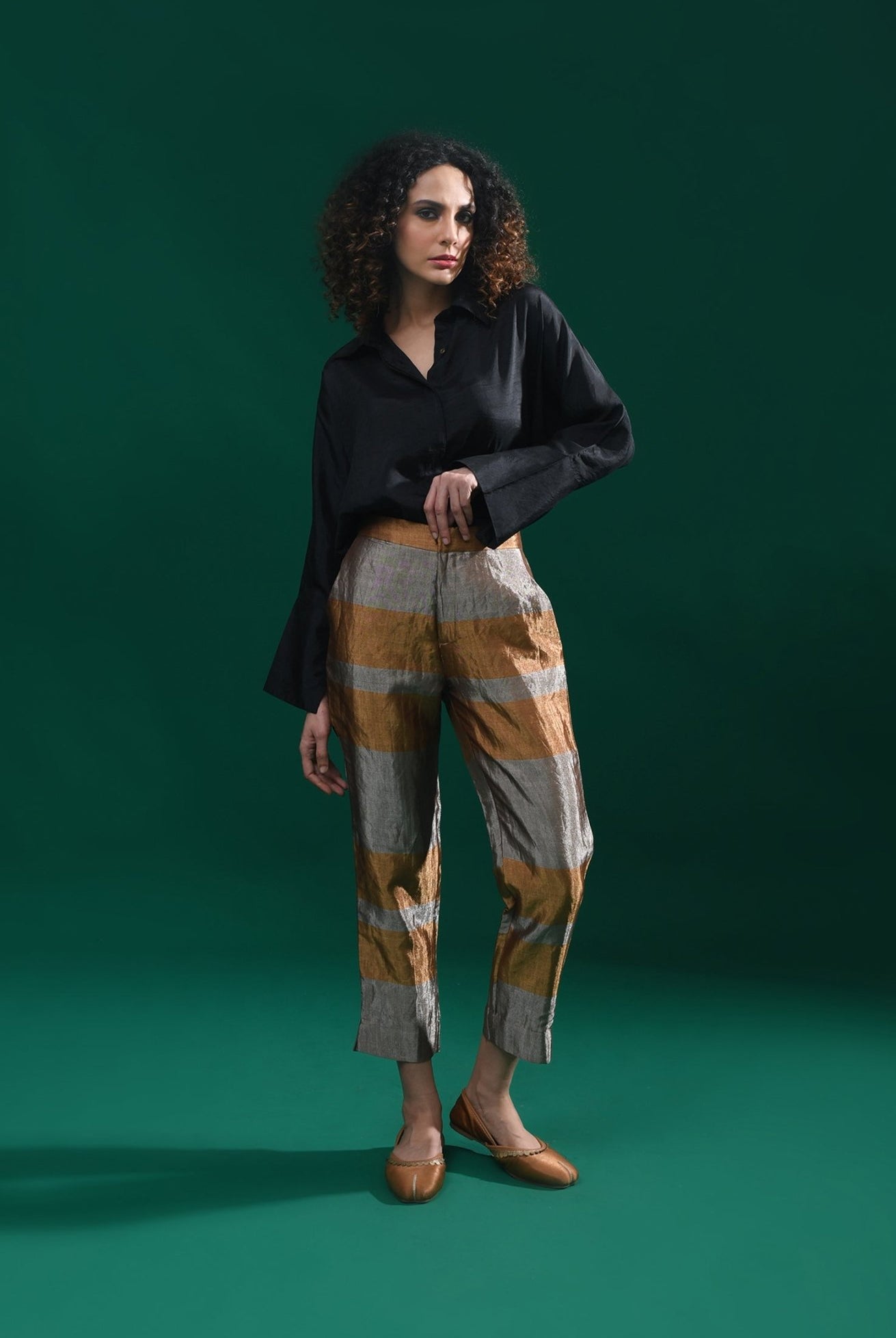 Straight Cut Tissue Trouser - Gold & Grey - CiceroniPantsHiranya