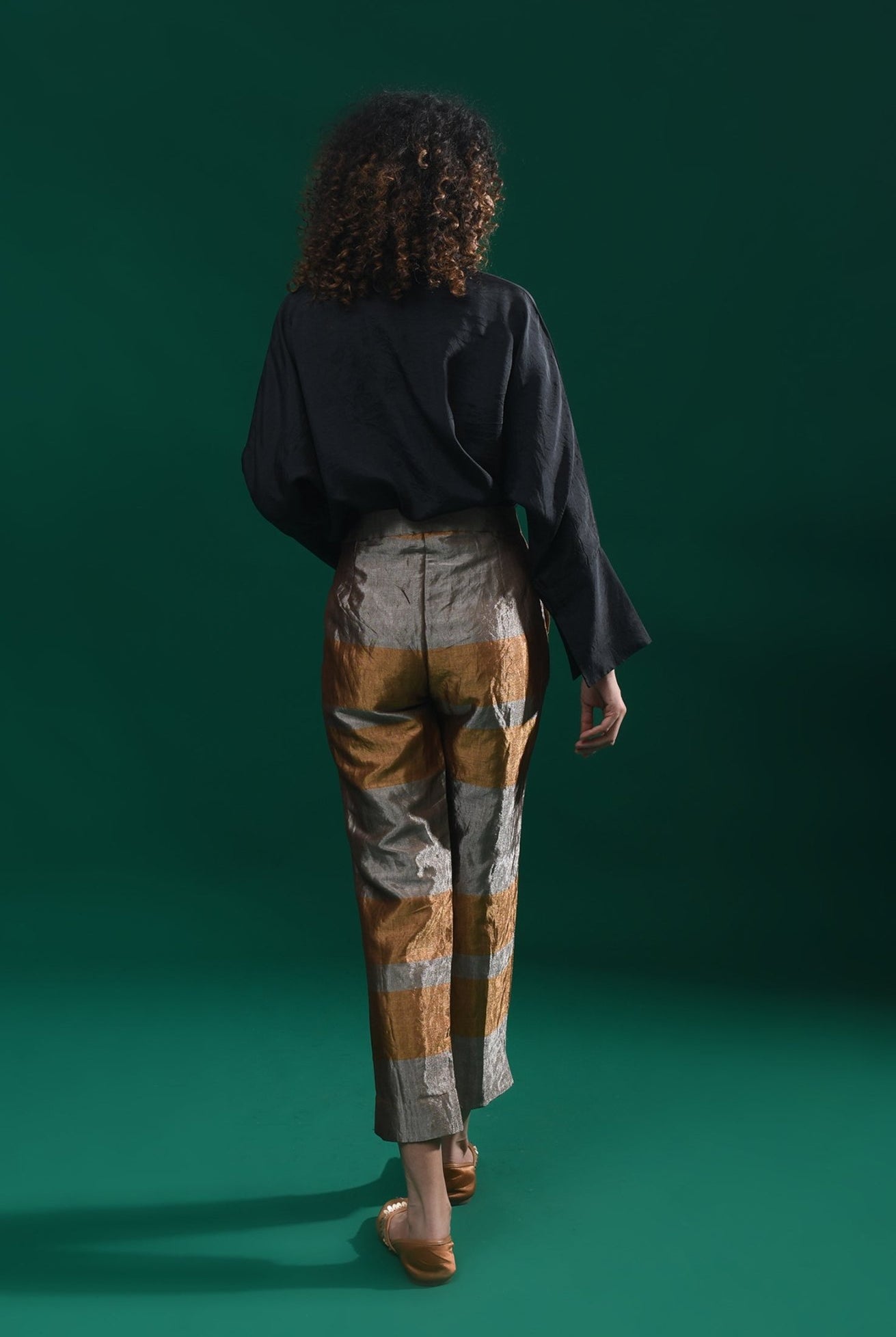 Straight Cut Tissue Trouser - Gold & Grey - CiceroniPantsHiranya