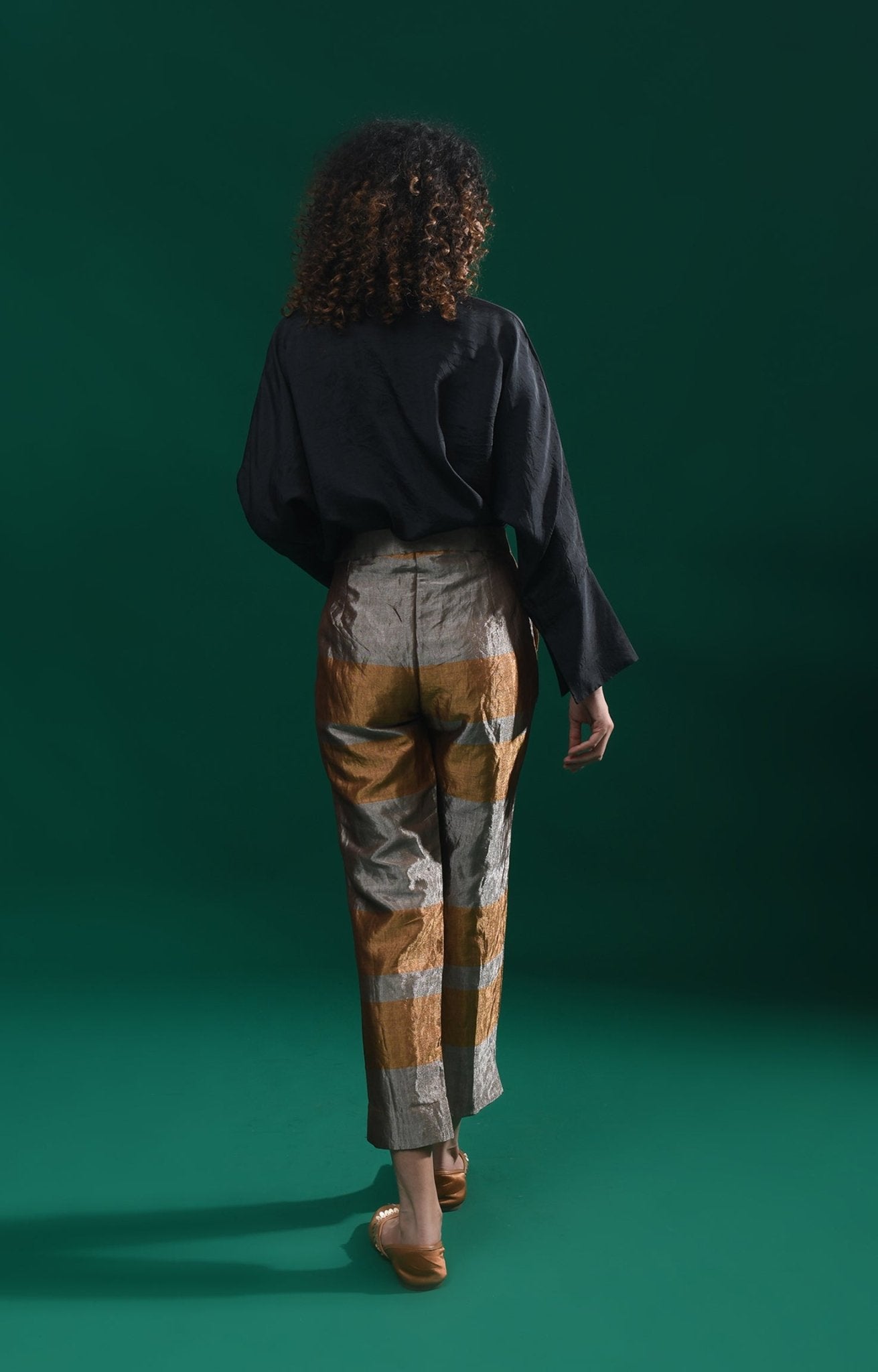 Straight Cut Tissue Trouser - Gold & Grey - CiceroniPantsHiranya