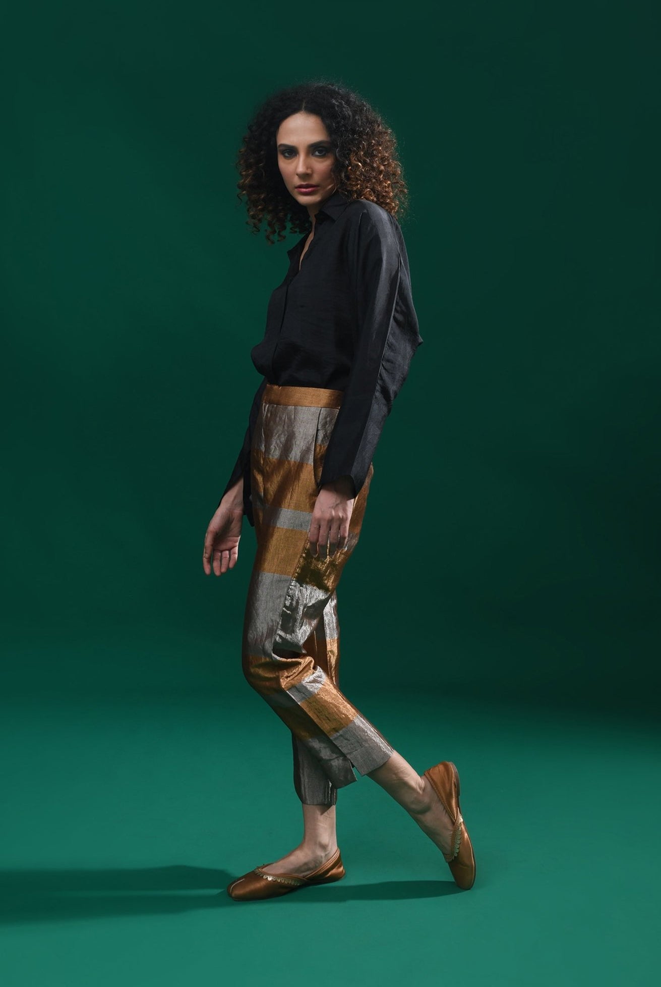 Straight Cut Tissue Trouser - Gold & Grey - CiceroniPantsHiranya