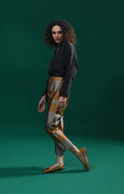 Straight Cut Tissue Trouser - Gold & Grey - CiceroniPantsHiranya
