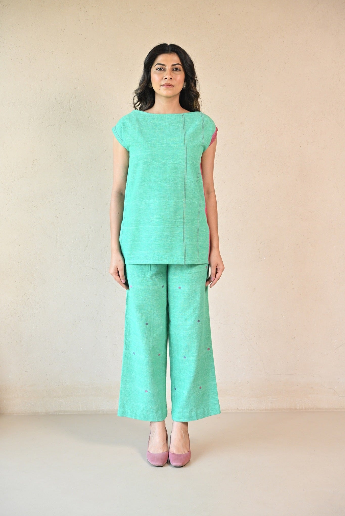 Straight Cut Tunic with Rounded Neckline - Mint Green - CiceroniTunicsRang by Rajvi