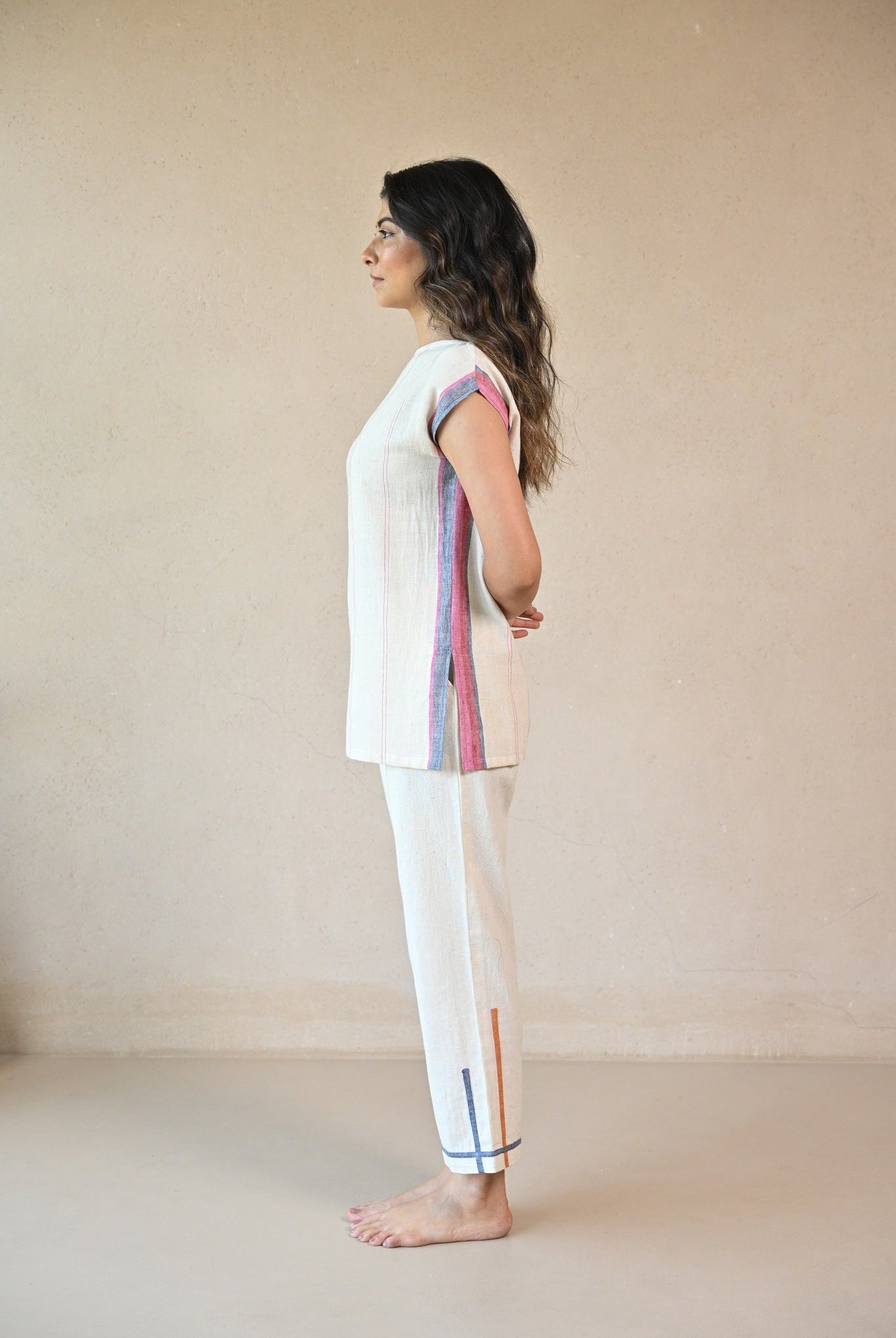 Straight Cut Tunic with Rounded Neckline - Natural White - CiceroniTunicsRang by Rajvi