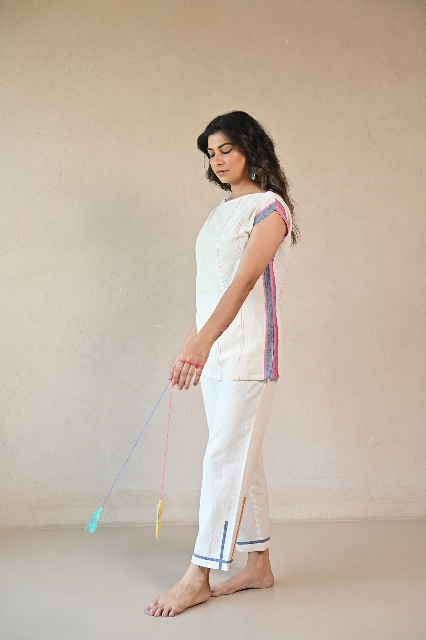 Straight Cut Tunic with Rounded Neckline - Natural White - CiceroniTunicsRang by Rajvi