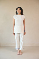 Straight Cut Tunic with Rounded Neckline - Natural White - CiceroniTunicsRang by Rajvi