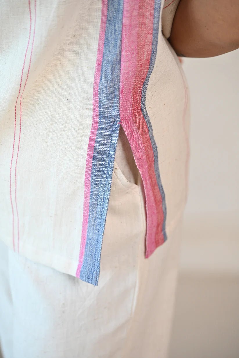 Straight Cut Tunic with Rounded Neckline - Natural White - CiceroniTunicsRang by Rajvi