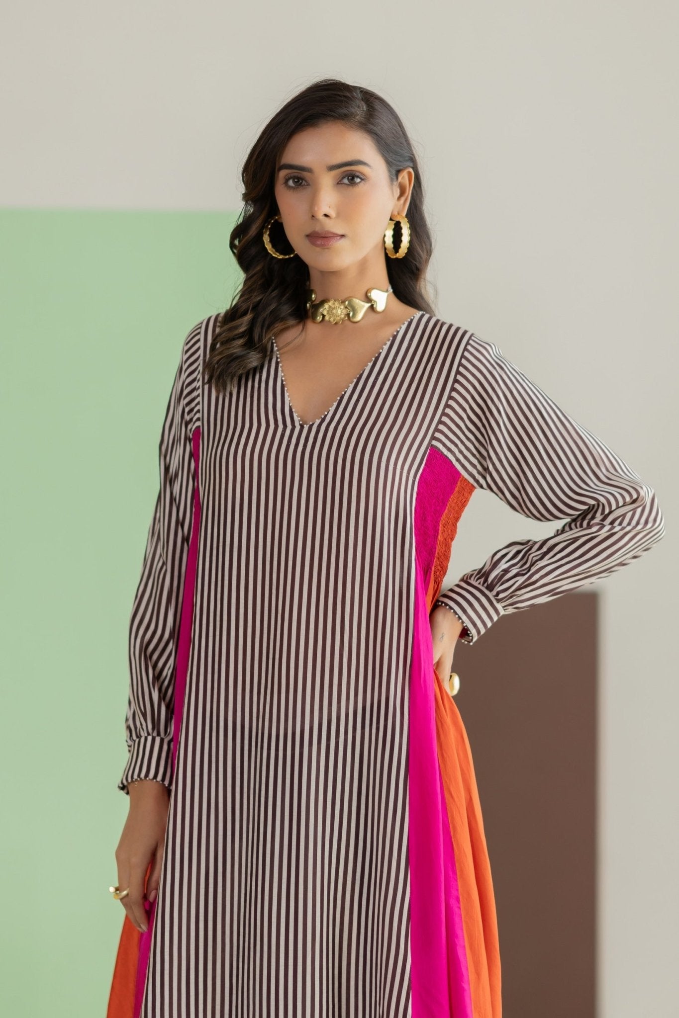 Striped Kurta Set - Hot Pink - CiceroniKurta Set, Festive WearTussah