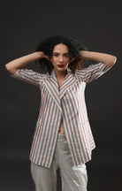 Striped Tissue Blazer Co - Ord (Set of 2 ) - Silver and Pink - CiceroniCo - ord SetHiranya