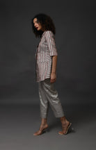 Striped Tissue Blazer Co - Ord (Set of 2 ) - Silver and Pink - CiceroniCo - ord SetHiranya