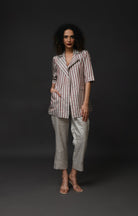 Striped Tissue Blazer Co - Ord (Set of 2 ) - Silver and Pink - CiceroniCo - ord SetHiranya
