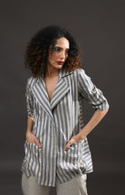 Striped Tissue Blazer - Silver and Blue - CiceroniBlazersHiranya