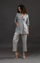 Striped Tissue Blazer - Silver and Blue - CiceroniBlazersHiranya
