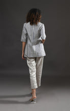 Striped Tissue Blazer - Silver and Blue - CiceroniBlazersHiranya