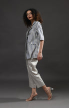 Striped Tissue Blazer - Silver and Blue - CiceroniBlazersHiranya