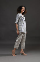 Striped Tissue Blazer - Silver and Blue - CiceroniBlazersHiranya