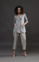 Striped Tissue Blazer - Silver and Blue - CiceroniBlazersHiranya