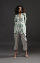 Striped Tissue Blazer - Silver and Green - CiceroniBlazersHiranya
