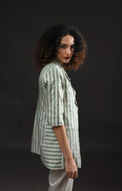 Striped Tissue Blazer - Silver and Green - CiceroniBlazersHiranya