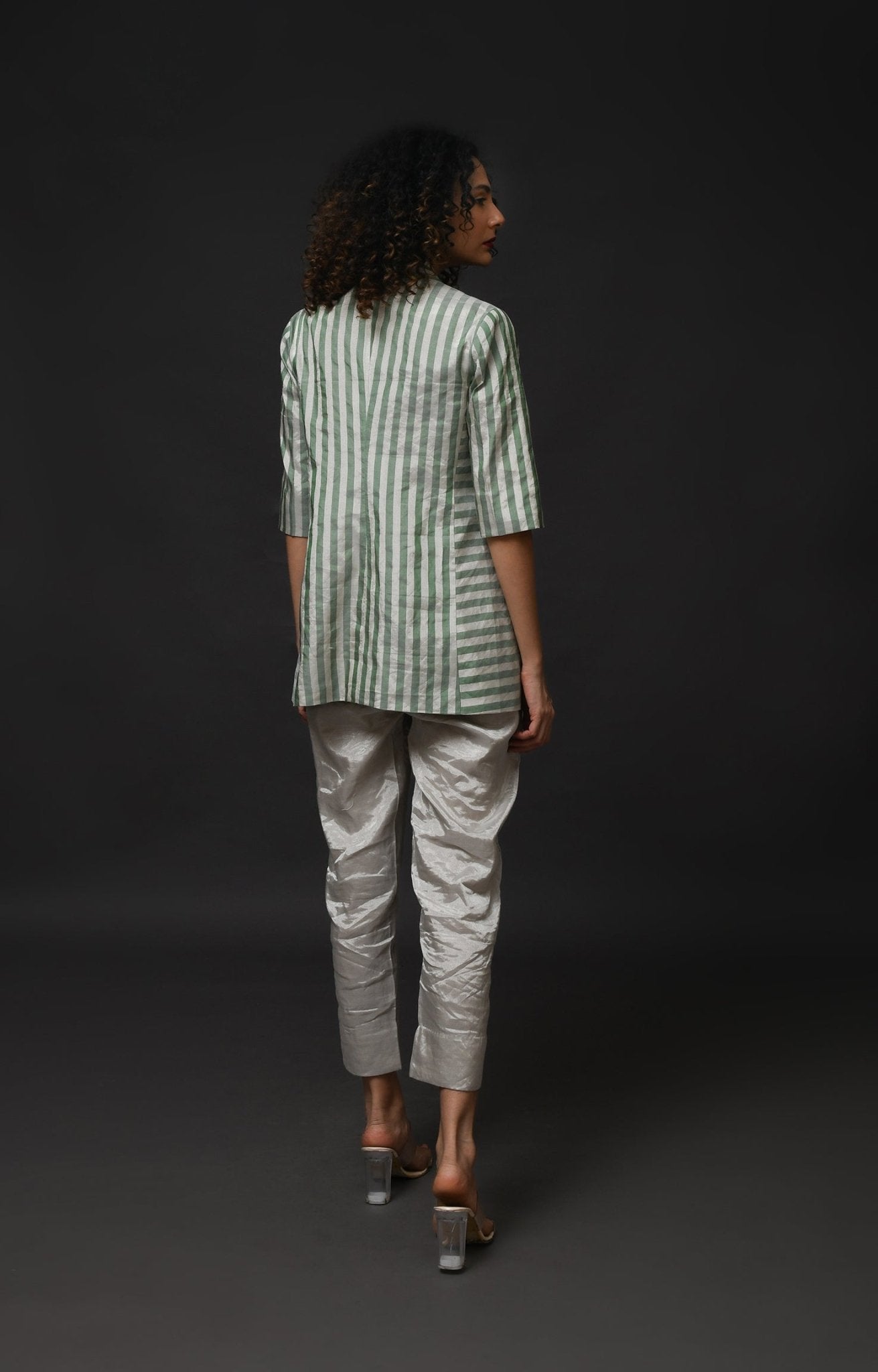 Striped Tissue Blazer - Silver and Green - CiceroniBlazersHiranya