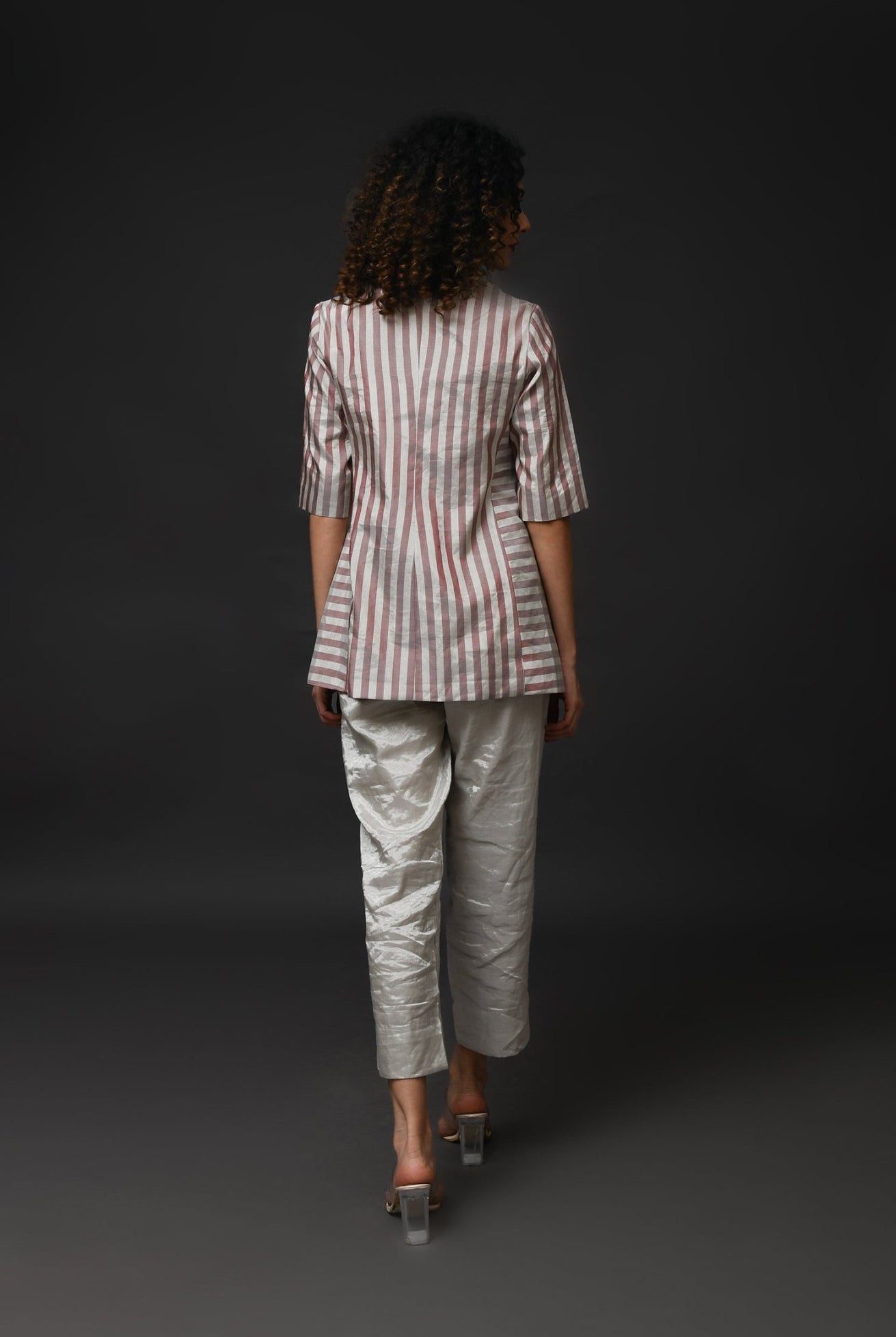 Striped Tissue Blazer - Silver and Pink - CiceroniBlazersHiranya