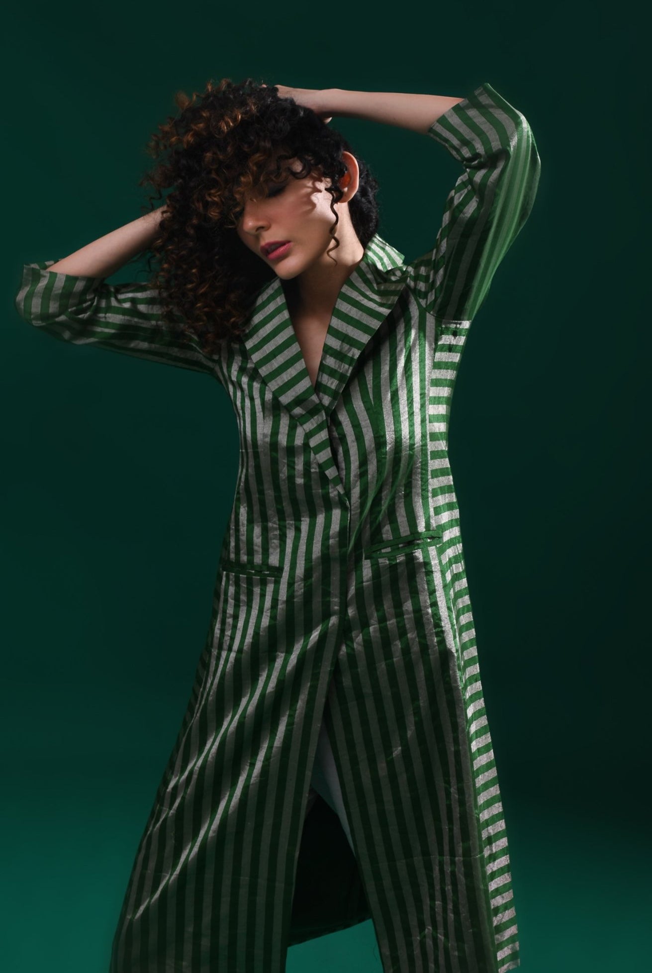 Striped Tissue Jacket Co - Ord (Set of 2) - Emerald and Silver - CiceroniCo - ord SetHiranya