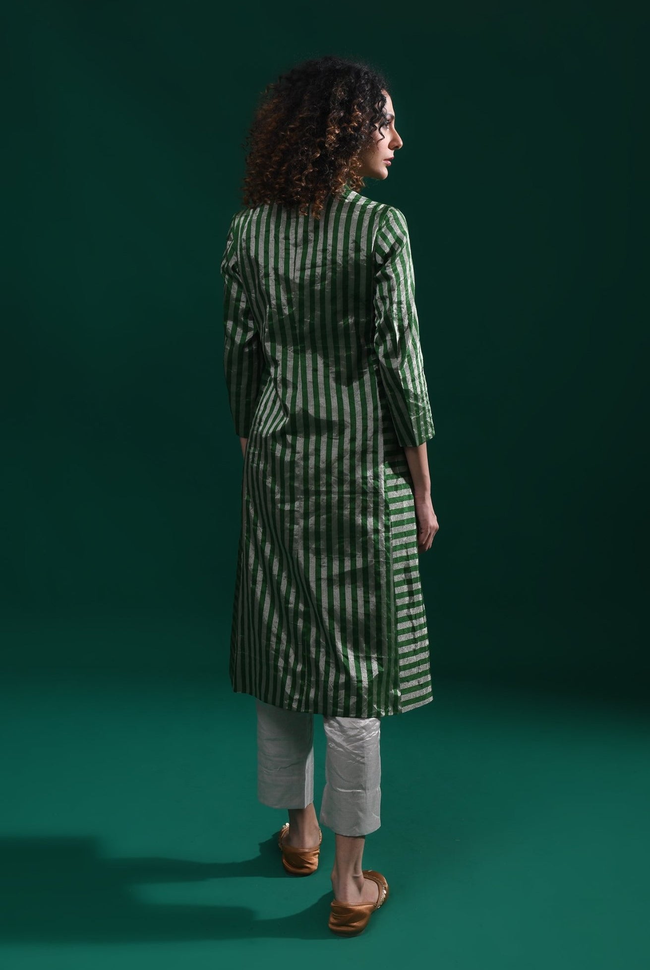 Striped Tissue Jacket - Emerald and Silver - CiceroniBlazersHiranya
